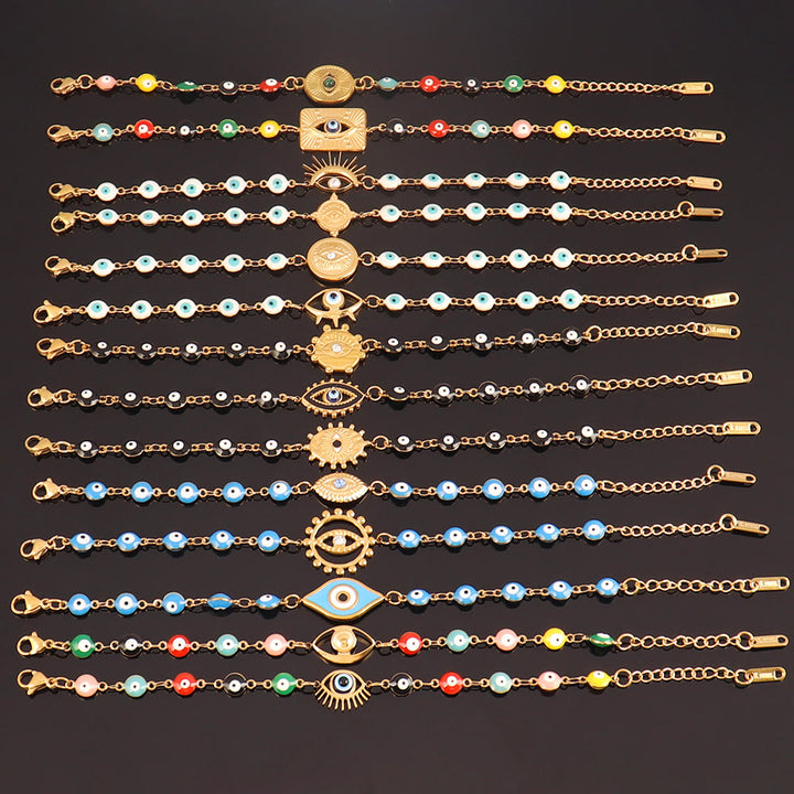 Bracciale Olivenorma in acciaio inossidabile con perline multiple e design a occhio di Allah, simbolo di fortuna. - image 2