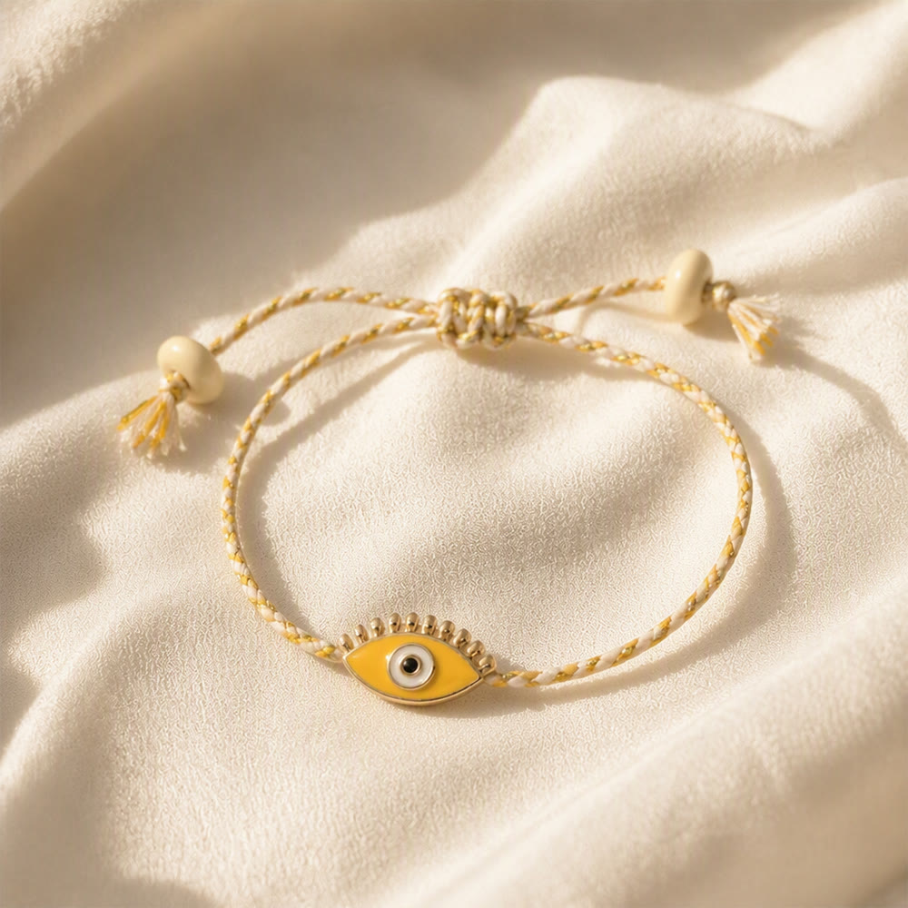 Bracciale Olivenorma in lega con nappa colorata a forma di occhio di Allah e simbolo di benedizione. - Giallo - image 5