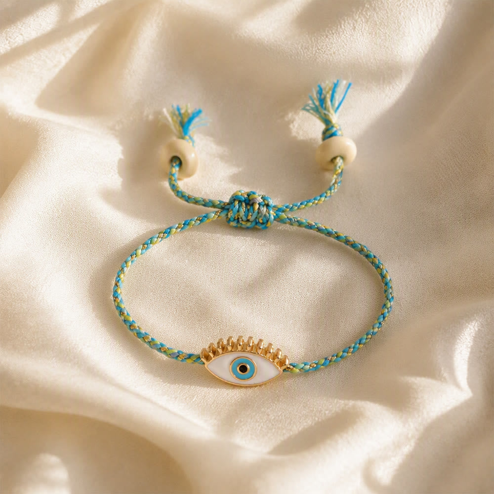 Bracciale Olivenorma in lega con nappa colorata a forma di occhio di Allah e simbolo di benedizione. - Bianco - image 4