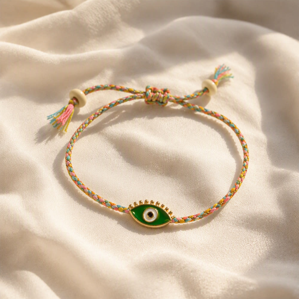 Bracciale Olivenorma in lega con nappa colorata a forma di occhio di Allah e simbolo di benedizione. - Verde - image 7