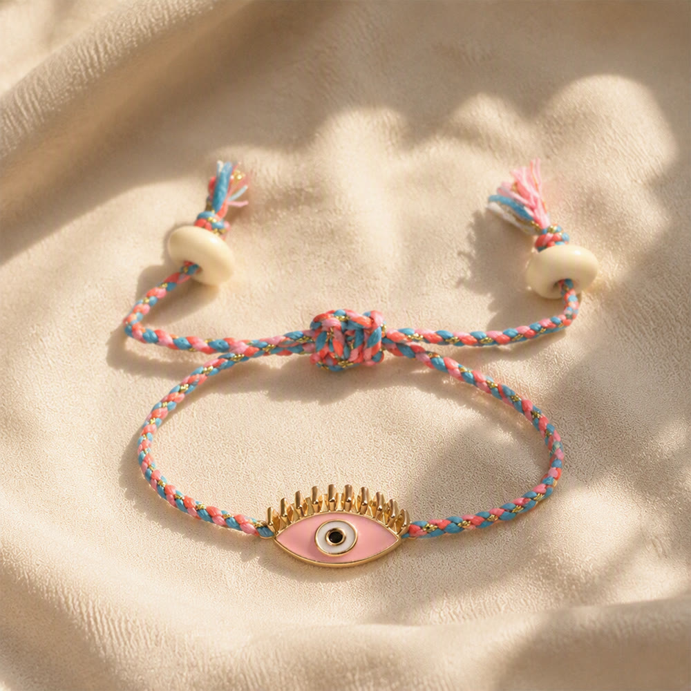 Bracciale Olivenorma in lega con nappa colorata a forma di occhio di Allah e simbolo di benedizione. - Rosa - image 9