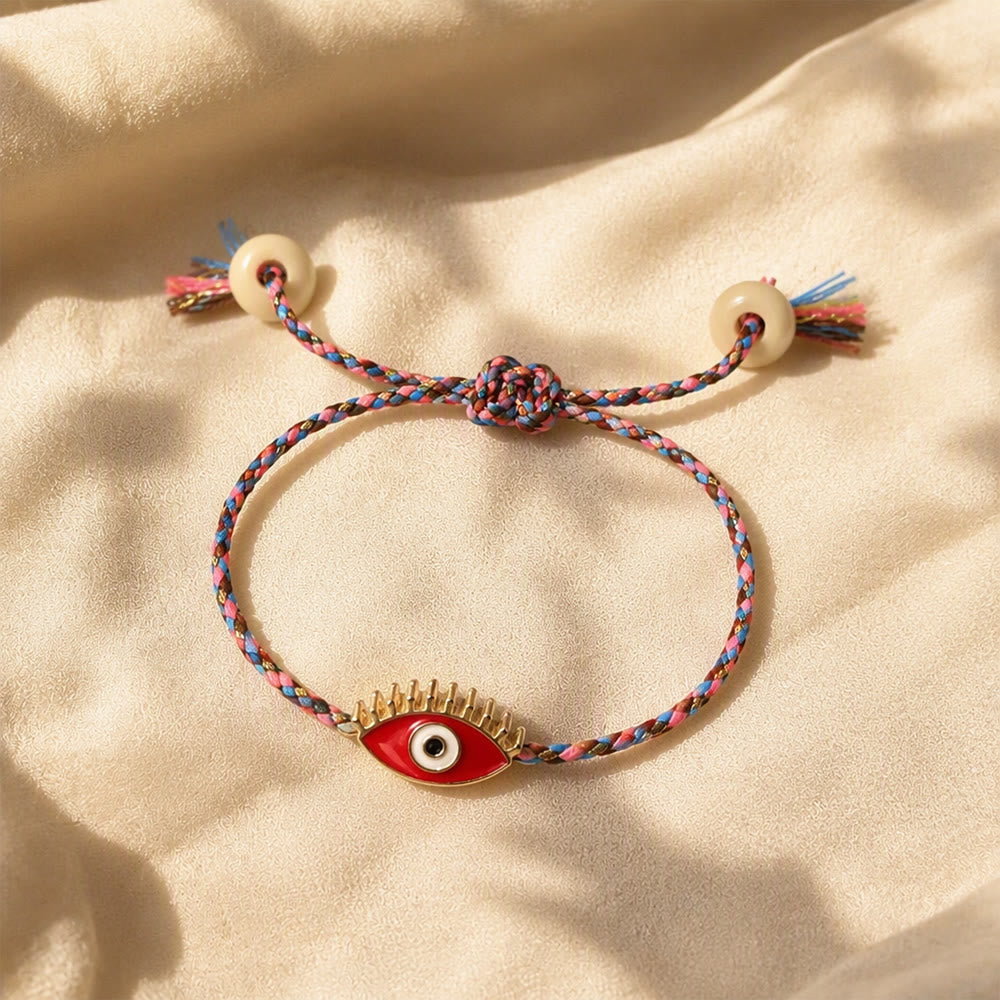 Bracciale Olivenorma in lega con nappa colorata a forma di occhio di Allah e simbolo di benedizione. - Rosso - image 6