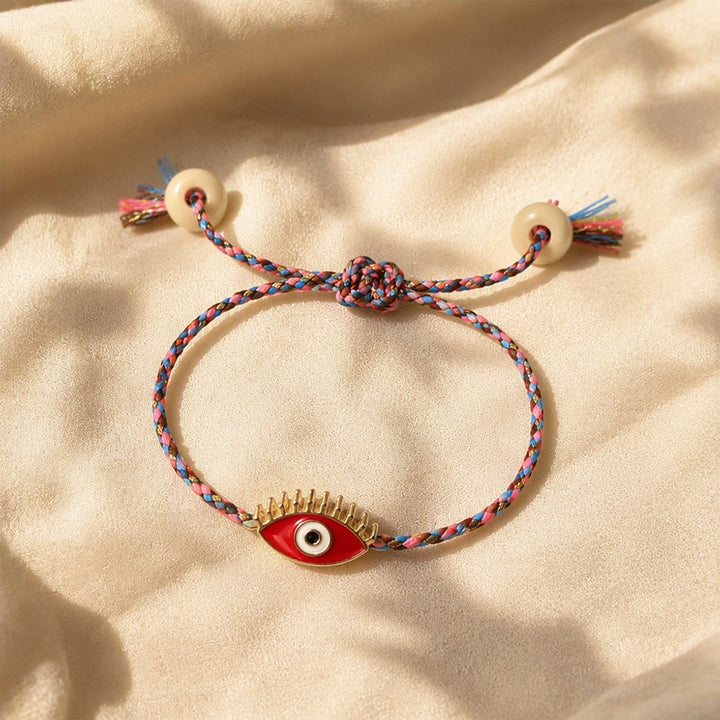 Bracciale Olivenorma in lega con nappa colorata a forma di occhio di Allah e simbolo di benedizione. - Rosso - image 6