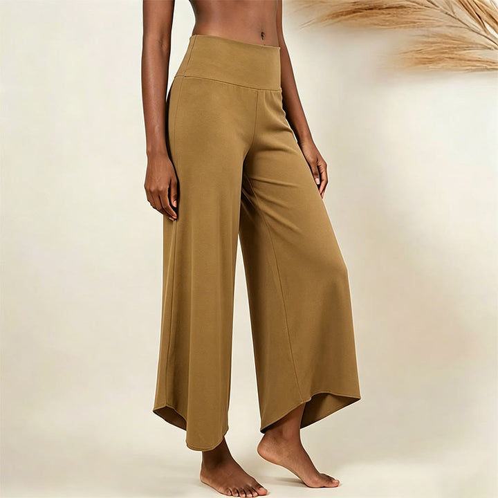 Pantaloni da yoga cropped a vita alta Olivenorma, tinta unita, elasticizzati, ideali per l'attività sportiva e il tempo libero, modello a zampa d'elefante da donna. - Oro del crepuscolo - L - image 11