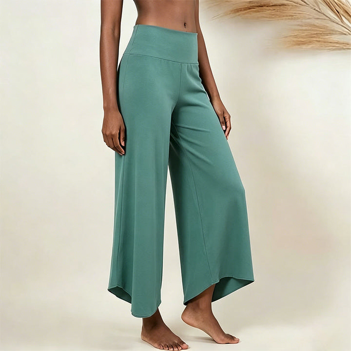 Pantaloni da yoga cropped a vita alta Olivenorma, tinta unita, elasticizzati, ideali per l'attività sportiva e il tempo libero, modello a zampa d'elefante da donna. - Lago Blu - L - image 12