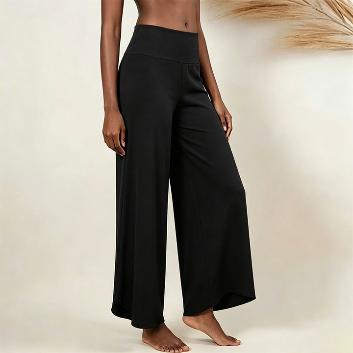 Pantaloni da yoga cropped a vita alta Olivenorma, tinta unita, elasticizzati, ideali per l'attività sportiva e il tempo libero, modello a zampa d'elefante da donna. - Nero - L - image 5