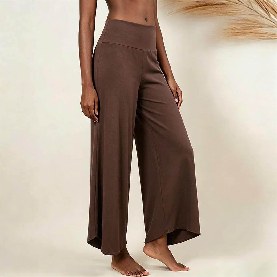 Pantaloni da yoga cropped a vita alta Olivenorma, tinta unita, elasticizzati, ideali per l'attività sportiva e il tempo libero, modello a zampa d'elefante da donna. - Marrone scuro - L - image 8