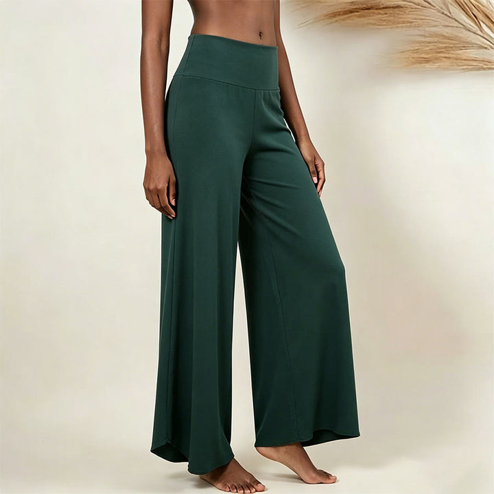 Pantaloni da yoga cropped a vita alta Olivenorma, tinta unita, elasticizzati, ideali per l'attività sportiva e il tempo libero, modello a zampa d'elefante da donna. - Verde scuro - L - image 10