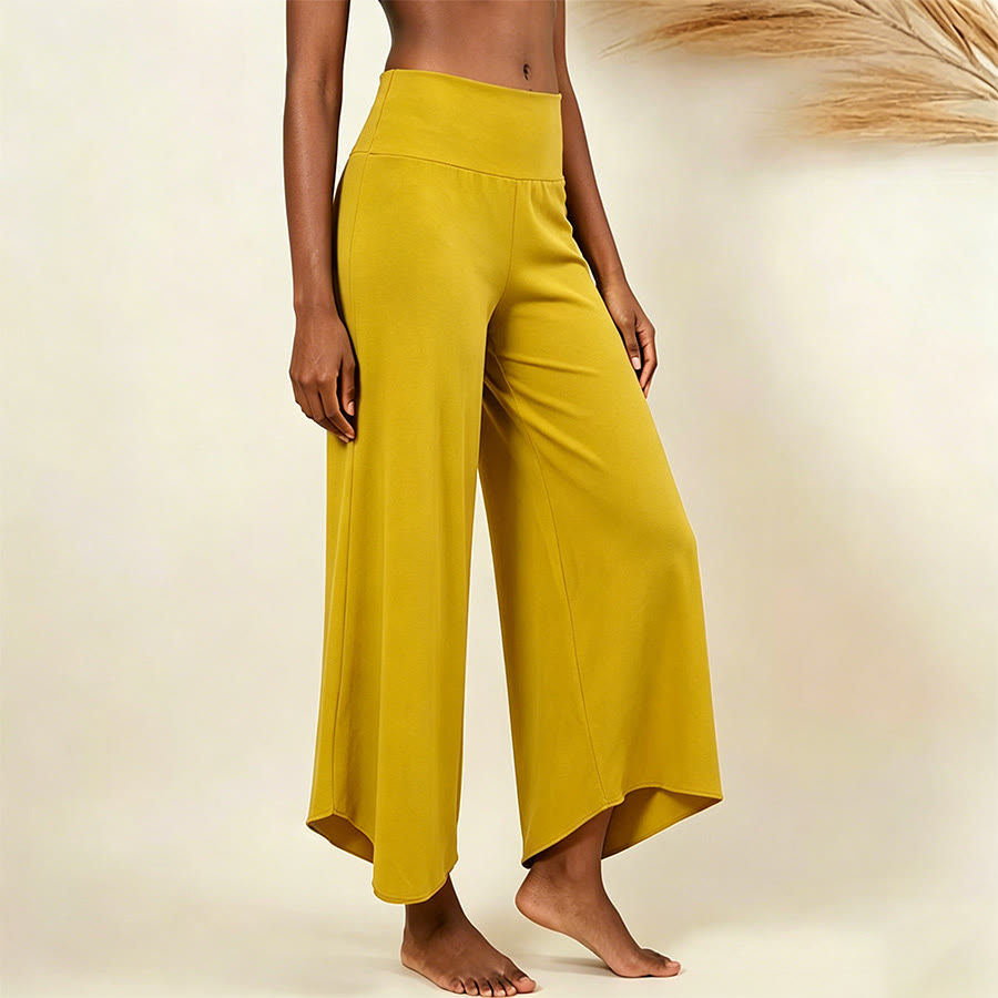 Pantaloni da yoga cropped a vita alta Olivenorma, tinta unita, elasticizzati, ideali per l'attività sportiva e il tempo libero, modello a zampa d'elefante da donna. - Giallo - L - image 9