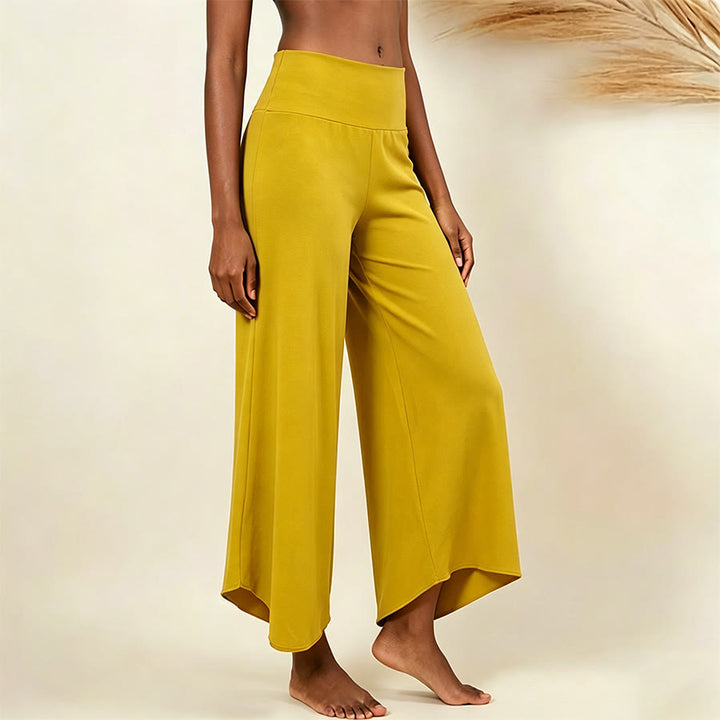 Pantaloni da yoga cropped a vita alta Olivenorma, tinta unita, elasticizzati, ideali per l'attività sportiva e il tempo libero, modello a zampa d'elefante da donna. - Giallo - L - image 9