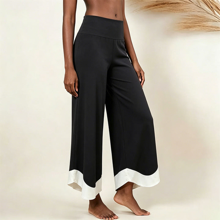 Pantaloni da yoga cropped a vita alta Olivenorma, tinta unita, elasticizzati, ideali per l'attività sportiva e il tempo libero, modello a zampa d'elefante da donna. - Bianco e nero unito - L - image 13