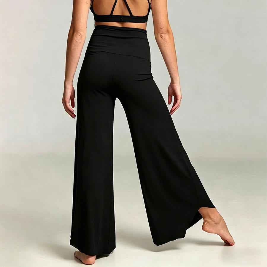Pantaloni da yoga cropped a vita alta Olivenorma, tinta unita, elasticizzati, ideali per l'attività sportiva e il tempo libero, modello a zampa d'elefante da donna. - image 7