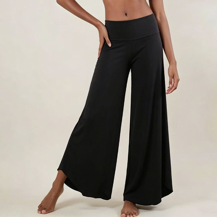 Pantaloni da yoga cropped a vita alta Olivenorma, tinta unita, elasticizzati, ideali per l'attività sportiva e il tempo libero, modello a zampa d'elefante da donna. - image 6