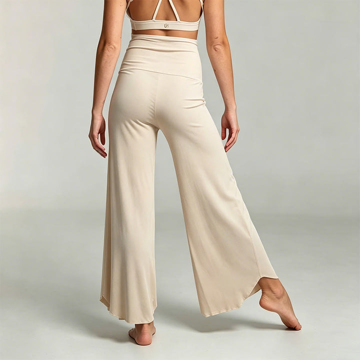 Pantaloni da yoga cropped a vita alta Olivenorma, tinta unita, elasticizzati, ideali per l'attività sportiva e il tempo libero, modello a zampa d'elefante da donna. - image 4