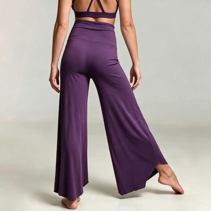 Pantaloni da yoga cropped a vita alta Olivenorma, tinta unita, elasticizzati, ideali per l'attività sportiva e il tempo libero, modello a zampa d'elefante da donna. - image 2