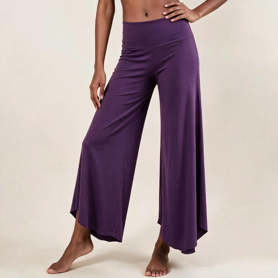 Pantaloni da yoga cropped a vita alta Olivenorma, tinta unita, elasticizzati, ideali per l'attività sportiva e il tempo libero, modello a zampa d'elefante da donna. - Uva Viola - L - image 0