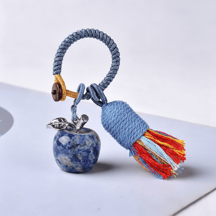 Portachiavi Olivenorma con nappa a forma di mela in cristallo e simbolo di benedizione - Sodalite - image 25
