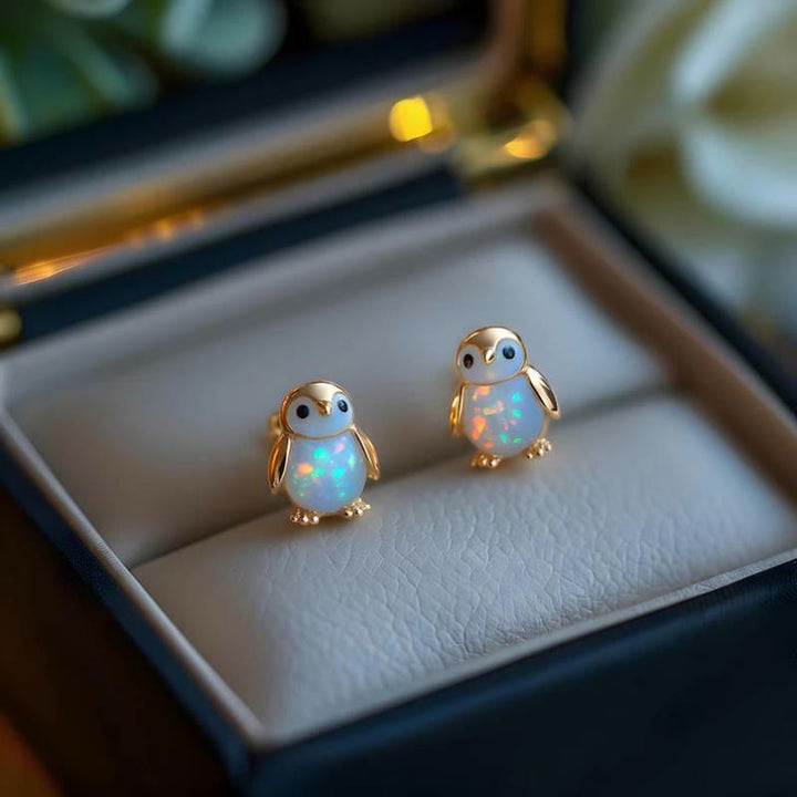 Orecchini a perno Olivenorma Tiny Frog Penguin Swan White Fire Opal con motivo animale, regalo per amanti - image 13