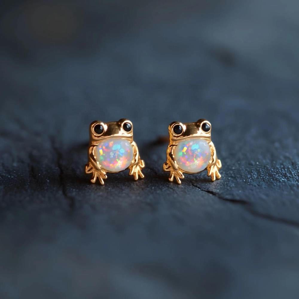 Orecchini a perno Olivenorma Tiny Frog Penguin Swan White Fire Opal con motivo animale, regalo per amanti - image 5