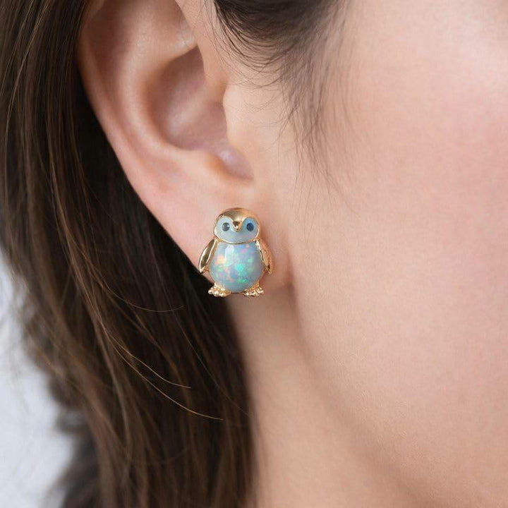 Orecchini a perno Olivenorma Tiny Frog Penguin Swan White Fire Opal con motivo animale, regalo per amanti - image 10