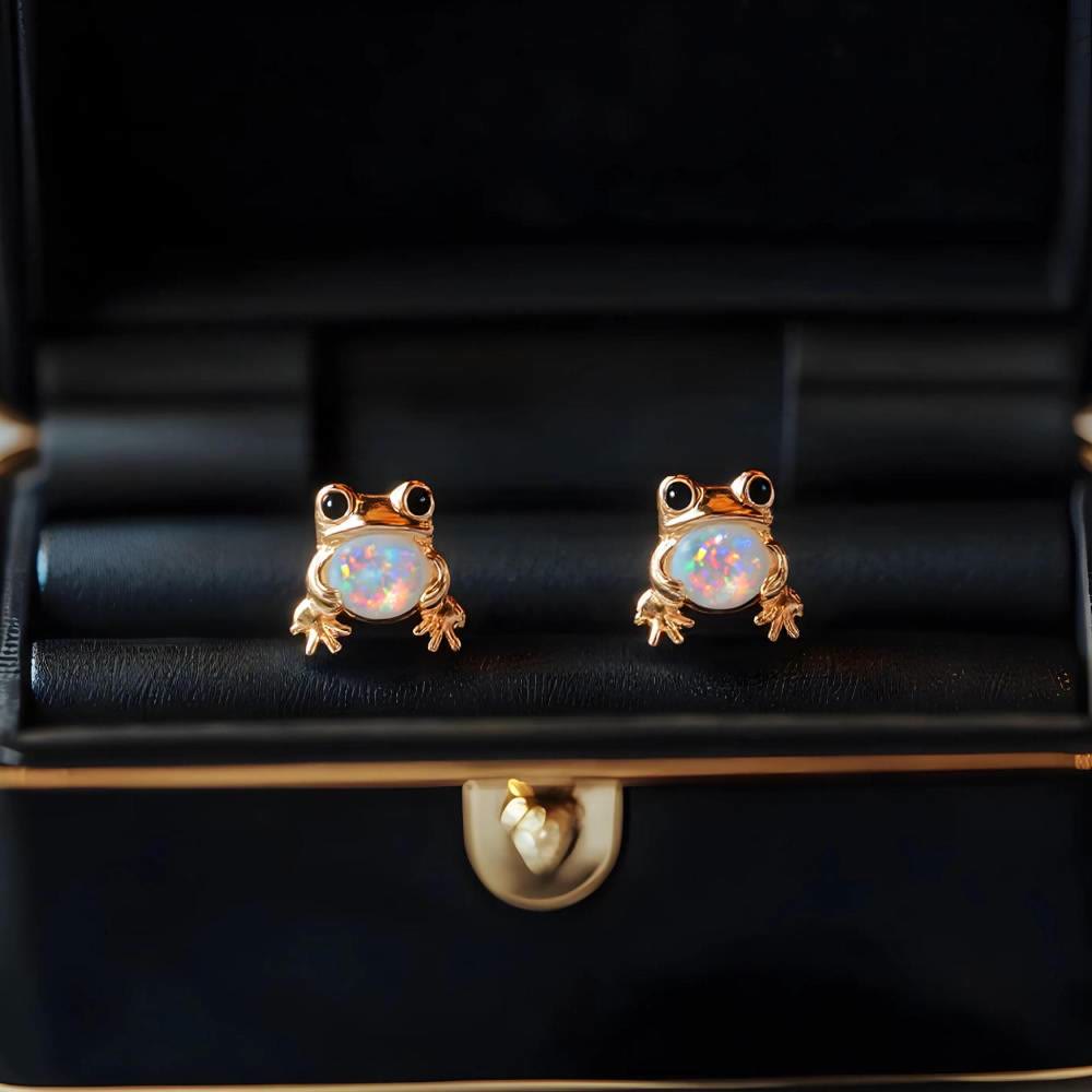 Orecchini a perno Olivenorma Tiny Frog Penguin Swan White Fire Opal con motivo animale, regalo per amanti - image 6