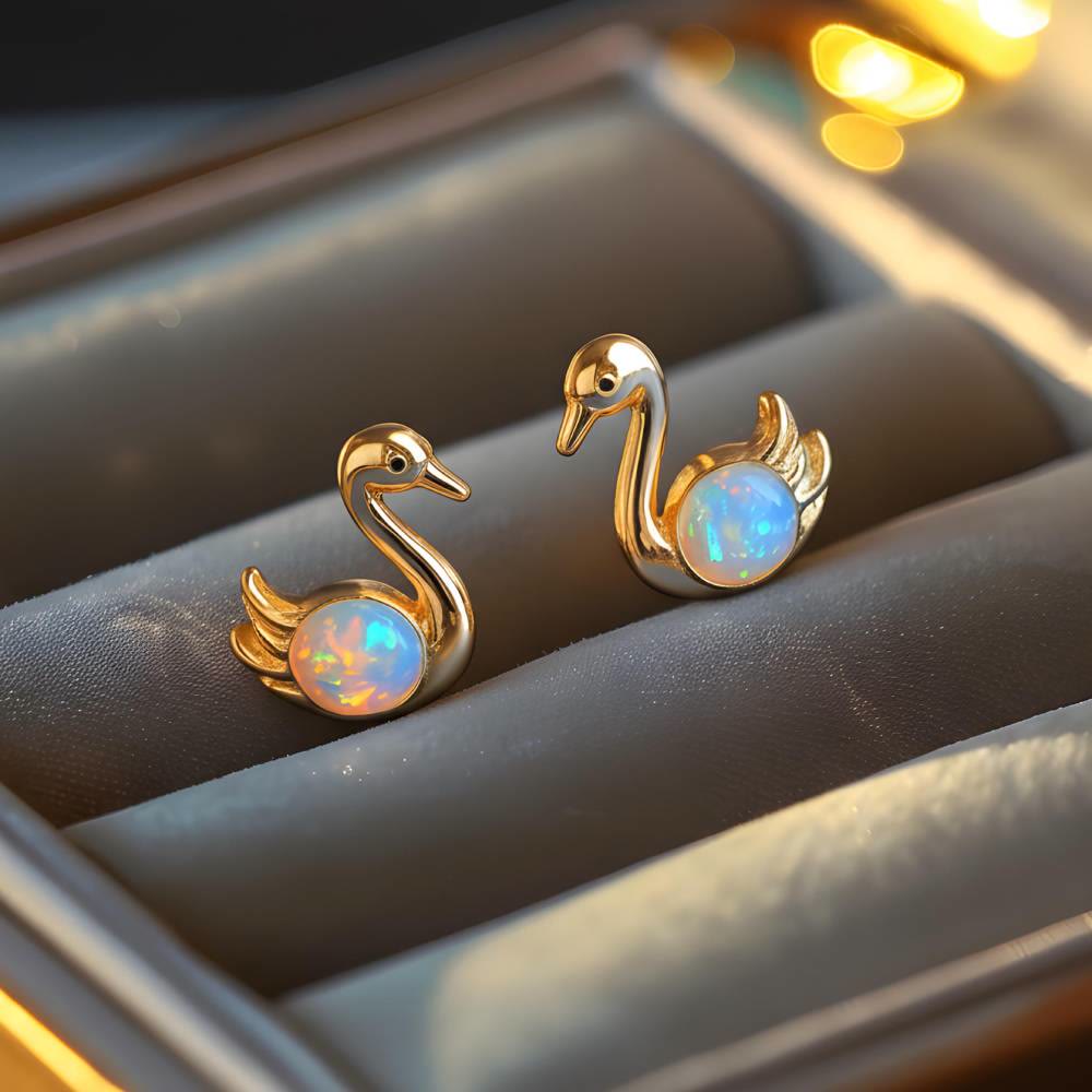 Orecchini a perno Olivenorma Tiny Frog Penguin Swan White Fire Opal con motivo animale, regalo per amanti - image 18