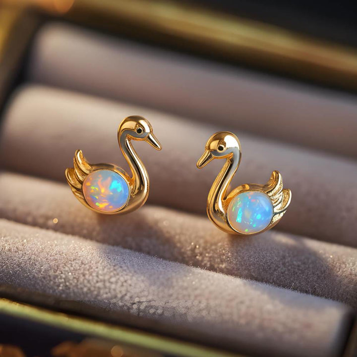 Orecchini a perno Olivenorma Tiny Frog Penguin Swan White Fire Opal con motivo animale, regalo per amanti - image 17