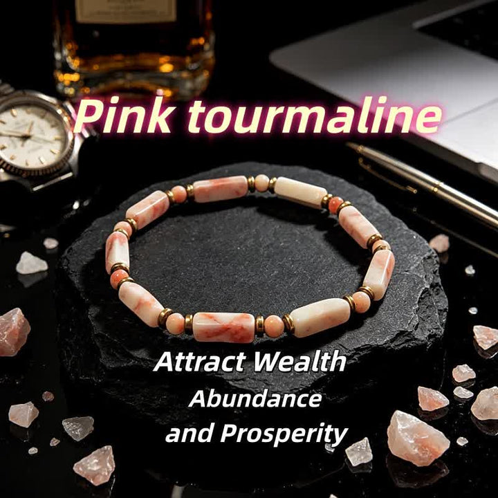 Bracciale Olivenorma con perline in pietra naturale e simbolo di protezione e resistenza. - Tormalina rosa - image 30