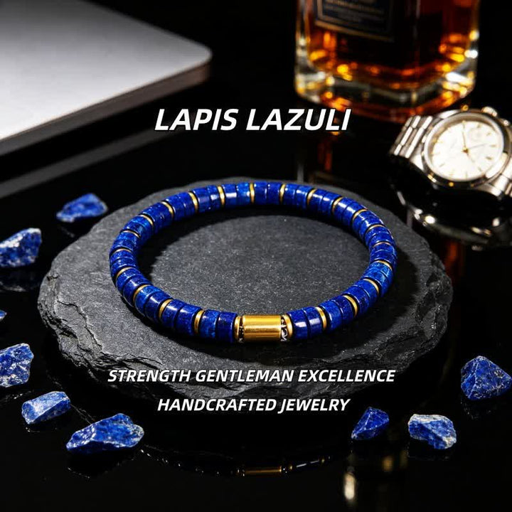 Bracciale Olivenorma con perline in pietra naturale e simbolo di protezione e resistenza. - Lapislazzuli e magnetite - image 28