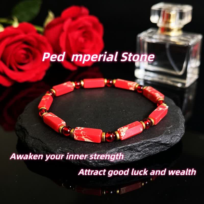 Bracciale Olivenorma con perline in pietra naturale e simbolo di protezione e resistenza. - Pietra Imperiale Rossa - image 18