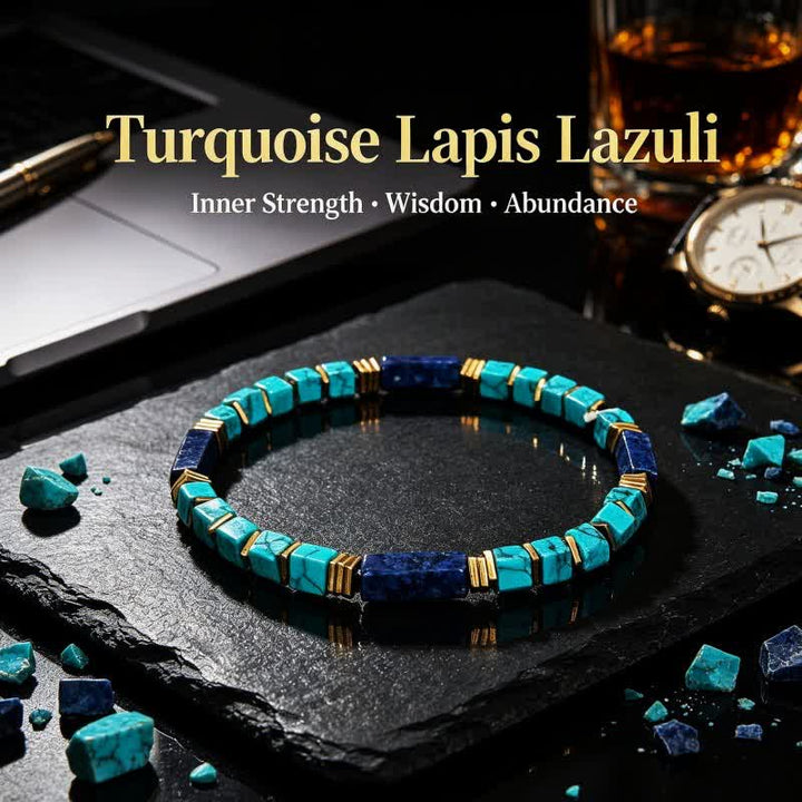 Bracciale Olivenorma con perline in pietra naturale e simbolo di protezione e resistenza. - Turchese e lapislazzuli - image 24