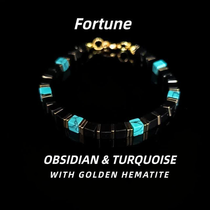 Bracciale Olivenorma con perline in pietra naturale e simbolo di protezione e resistenza. - Ossidiana e turchese - image 10