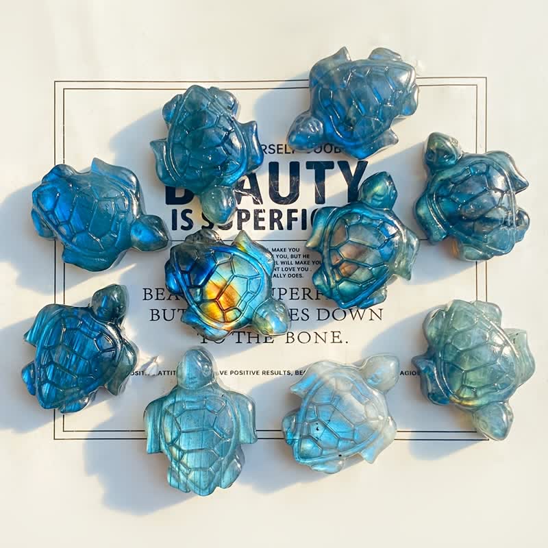 Statuetta a forma di tartaruga in labradorite Olivenorma, simbolo di saggezza. Decorazione - Lalasite - image 0