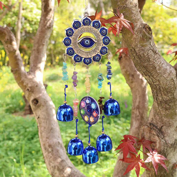 Carillon a vento Olivenorma con chip di cristallo, design Occhio di Allah e Chakra, simbolo di sicurezza. - image 1