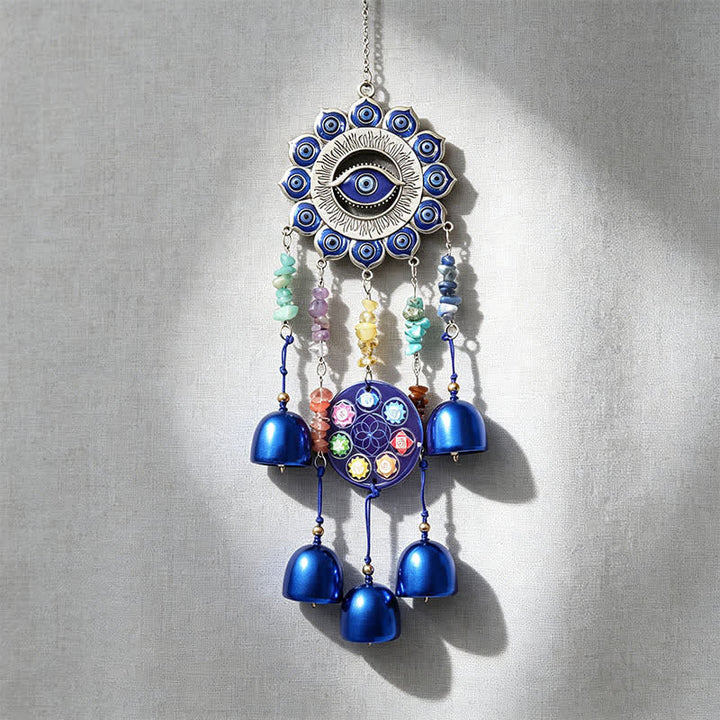 Carillon a vento Olivenorma con chip di cristallo, design Occhio di Allah e Chakra, simbolo di sicurezza. - image 3