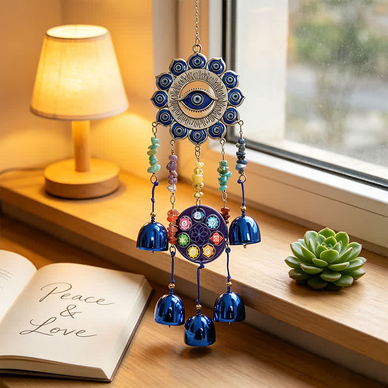 Carillon a vento Olivenorma con chip di cristallo, design Occhio di Allah e Chakra, simbolo di sicurezza. - image 2