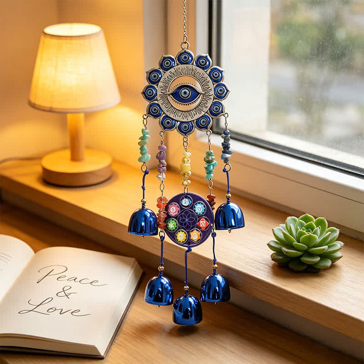 Carillon a vento Olivenorma con chip di cristallo, design Occhio di Allah e Chakra, simbolo di sicurezza. - image 2