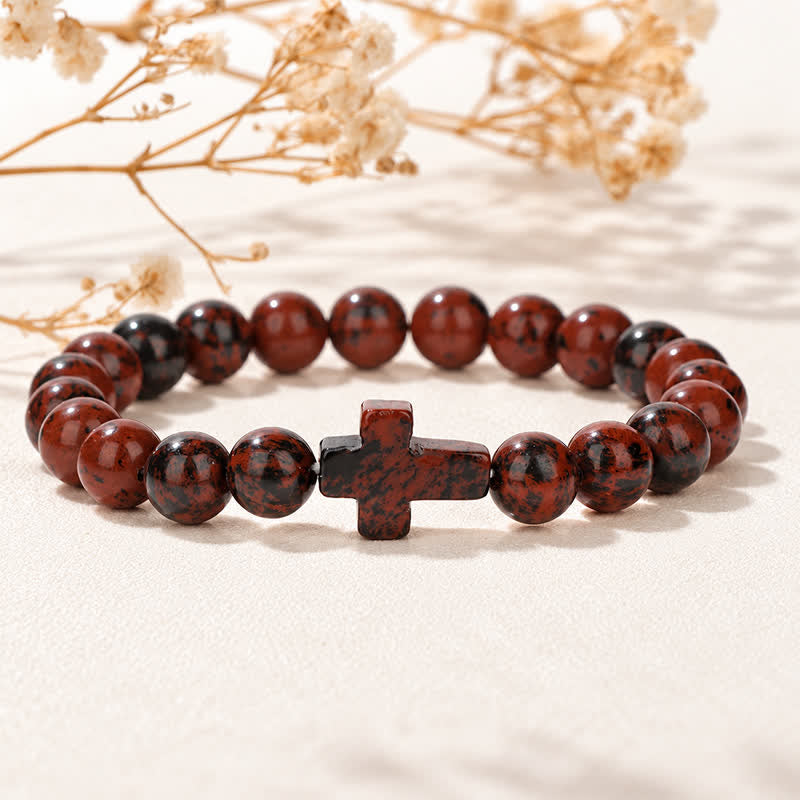 Bracciale Olivenorma con croce in pietre preziose naturali, design minimalista, simbolo di fede. - Pietra del Cigno d'Oro - image 9