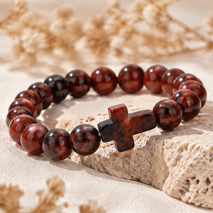 Bracciale Olivenorma con croce in pietre preziose naturali, design minimalista, simbolo di fede. - image 10