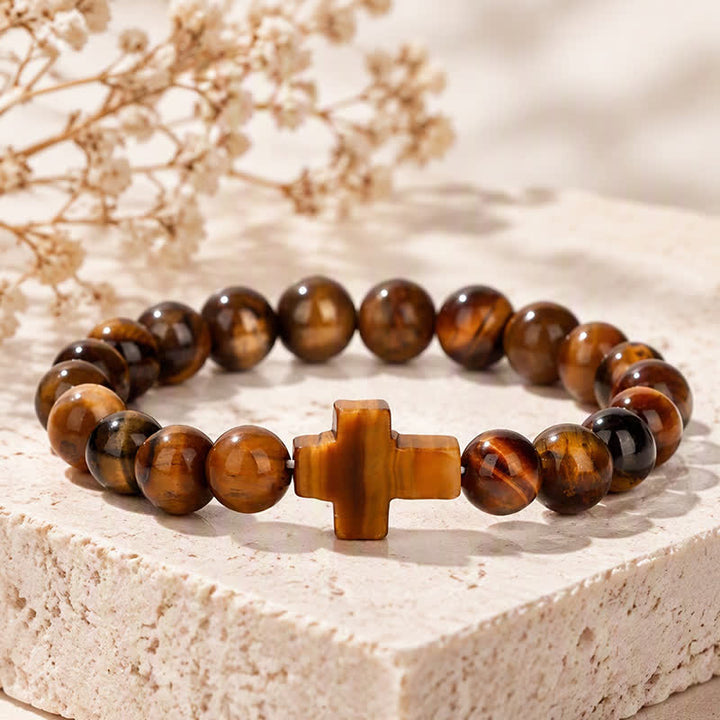 Bracciale Olivenorma con croce in pietre preziose naturali, design minimalista, simbolo di fede. - image 17