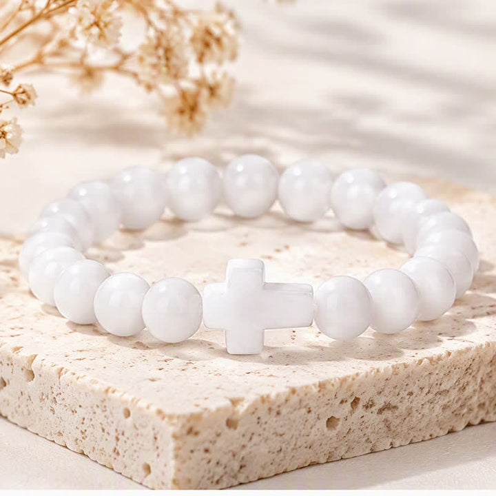 Bracciale Olivenorma con croce in pietre preziose naturali, design minimalista, simbolo di fede. - image 12