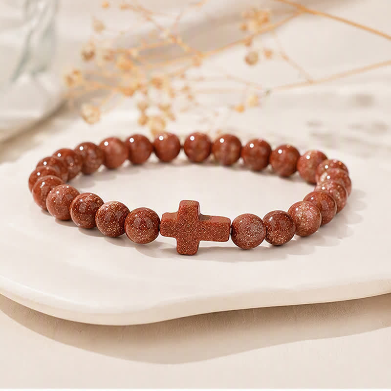 Bracciale Olivenorma con croce in pietre preziose naturali, design minimalista, simbolo di fede. - image 30