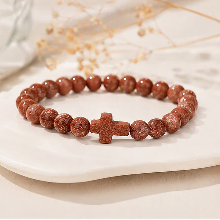 Bracciale Olivenorma con croce in pietre preziose naturali, design minimalista, simbolo di fede. - image 30