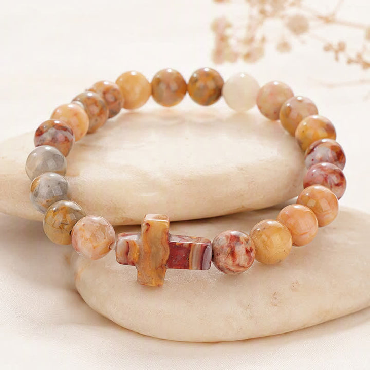 Bracciale Olivenorma con croce in pietre preziose naturali, design minimalista, simbolo di fede. - image 32