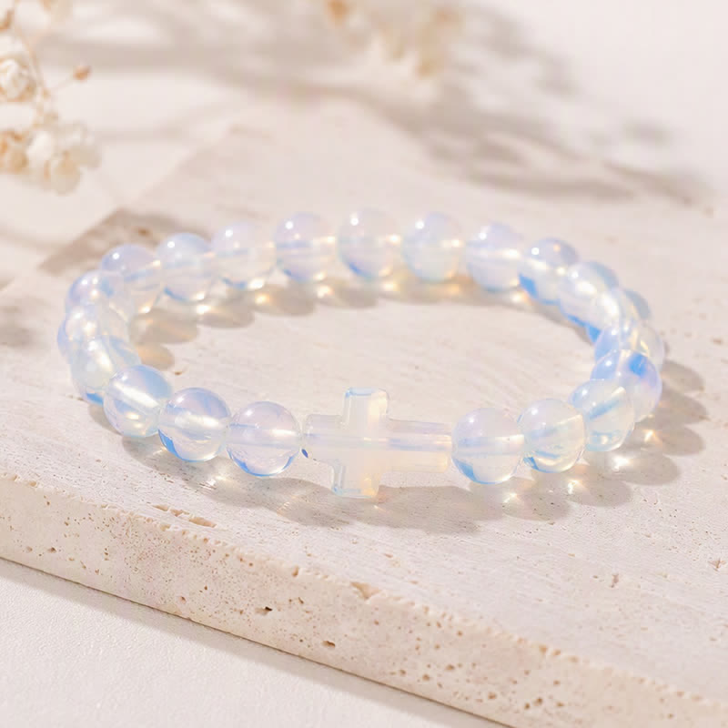 Bracciale Olivenorma con croce in pietre preziose naturali, design minimalista, simbolo di fede. - image 34
