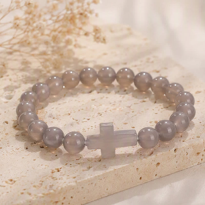 Bracciale Olivenorma con croce in pietre preziose naturali, design minimalista, simbolo di fede. - image 37