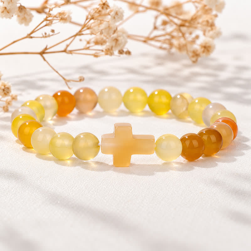 Bracciale Olivenorma con croce in pietre preziose naturali, design minimalista, simbolo di fede. - Avventurina gialla - image 38