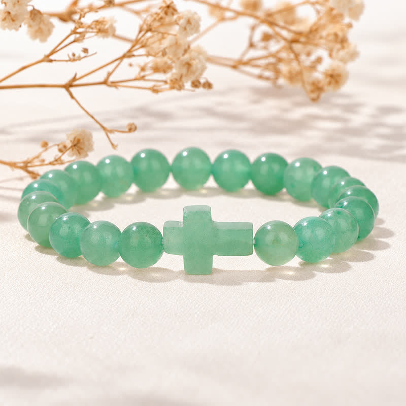 Bracciale Olivenorma con croce in pietre preziose naturali, design minimalista, simbolo di fede. - Avventurina verde - image 41