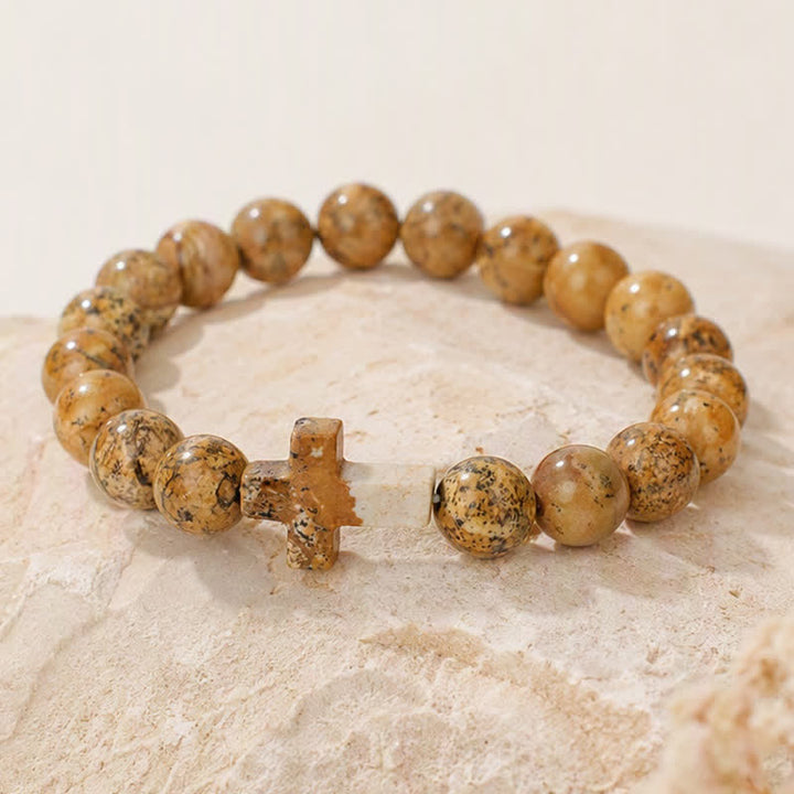 Bracciale Olivenorma con croce in pietre preziose naturali, design minimalista, simbolo di fede. - image 48