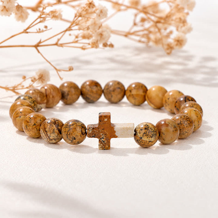 Bracciale Olivenorma con croce in pietre preziose naturali, design minimalista, simbolo di fede. - Pietra per ritratti - image 47